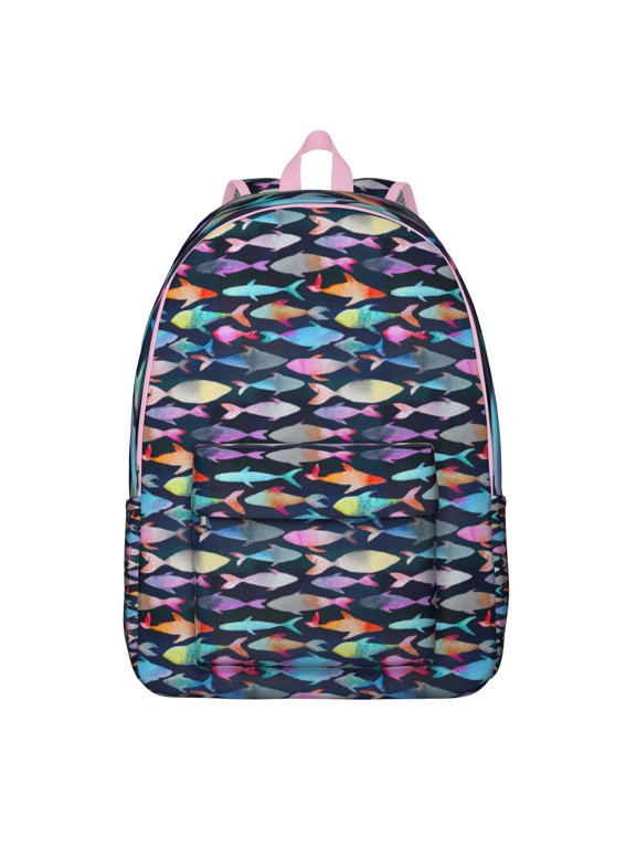 Durable Marine Life School Backpack with Tropical Fish, Beach Coral & Ocean Creatures Print, Waterproof Lightweight Bookbag for Students and Casual Use
