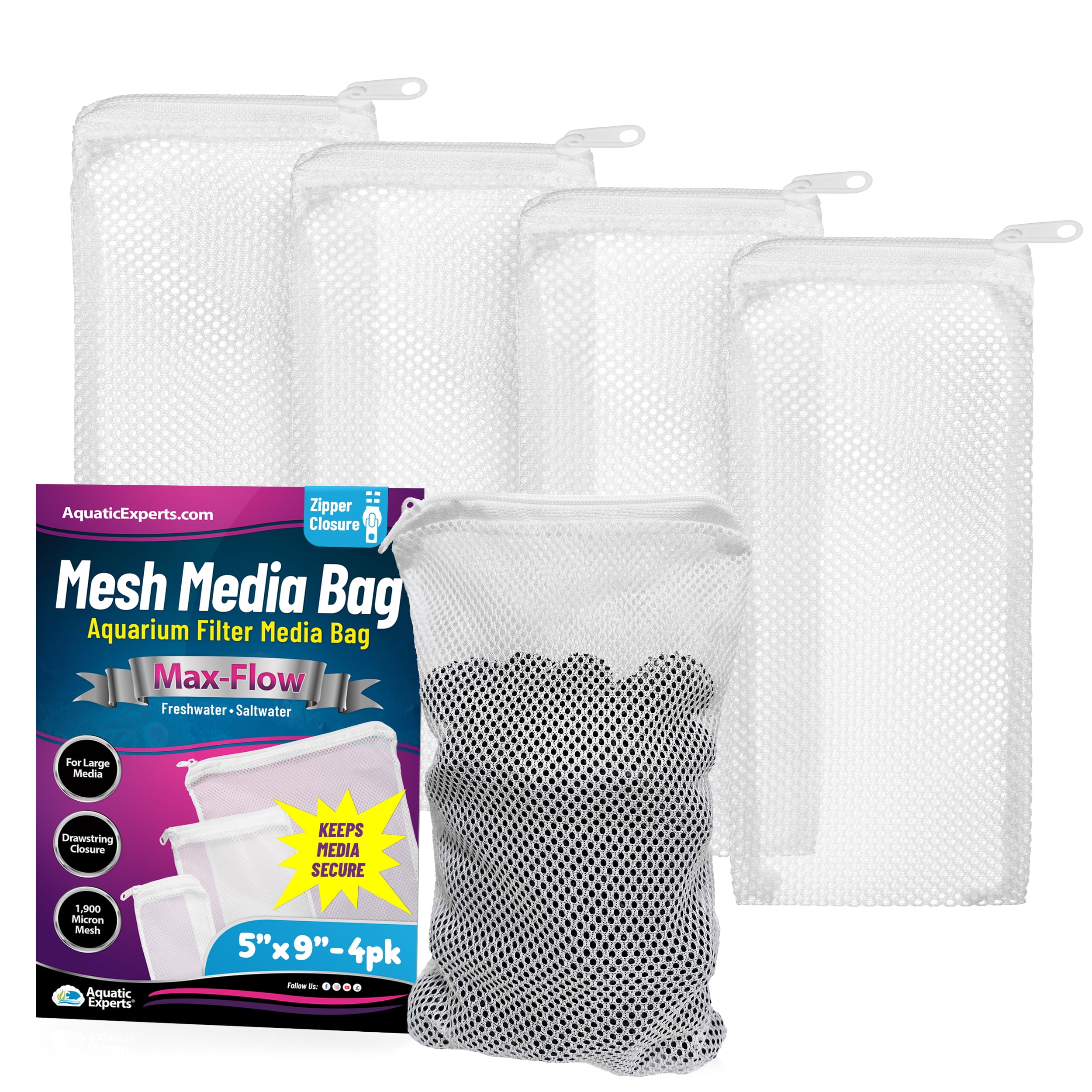 White Mesh Media Filter Bags with Zipper, 5" x 9", 4 Pack