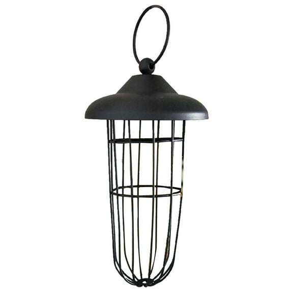 Durable Metal Bird Feeder Cage for Outdoor Garden, Hanging Wild Bird Seed Holder, Weather-Resistant Black Feeder for Songbirds, Easy to Fill and Clean, Suitable for Various Bird Species
