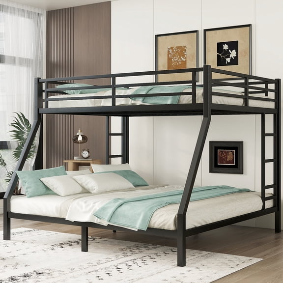 Durable Metal Bunk Bed, Queen over King / Electrostatic Powder Coating