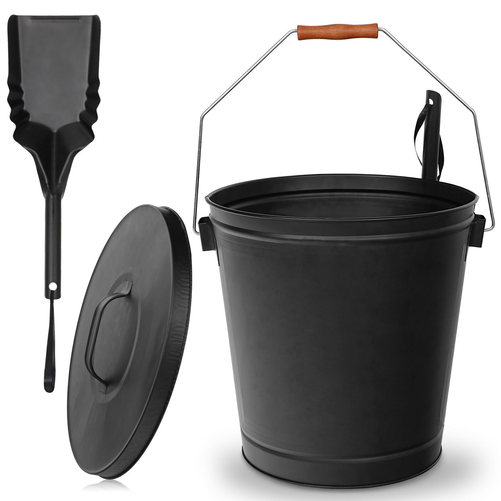 Durable Metal Fireplace Ash Bucket with Shovel, Lid Cover Fire Pits