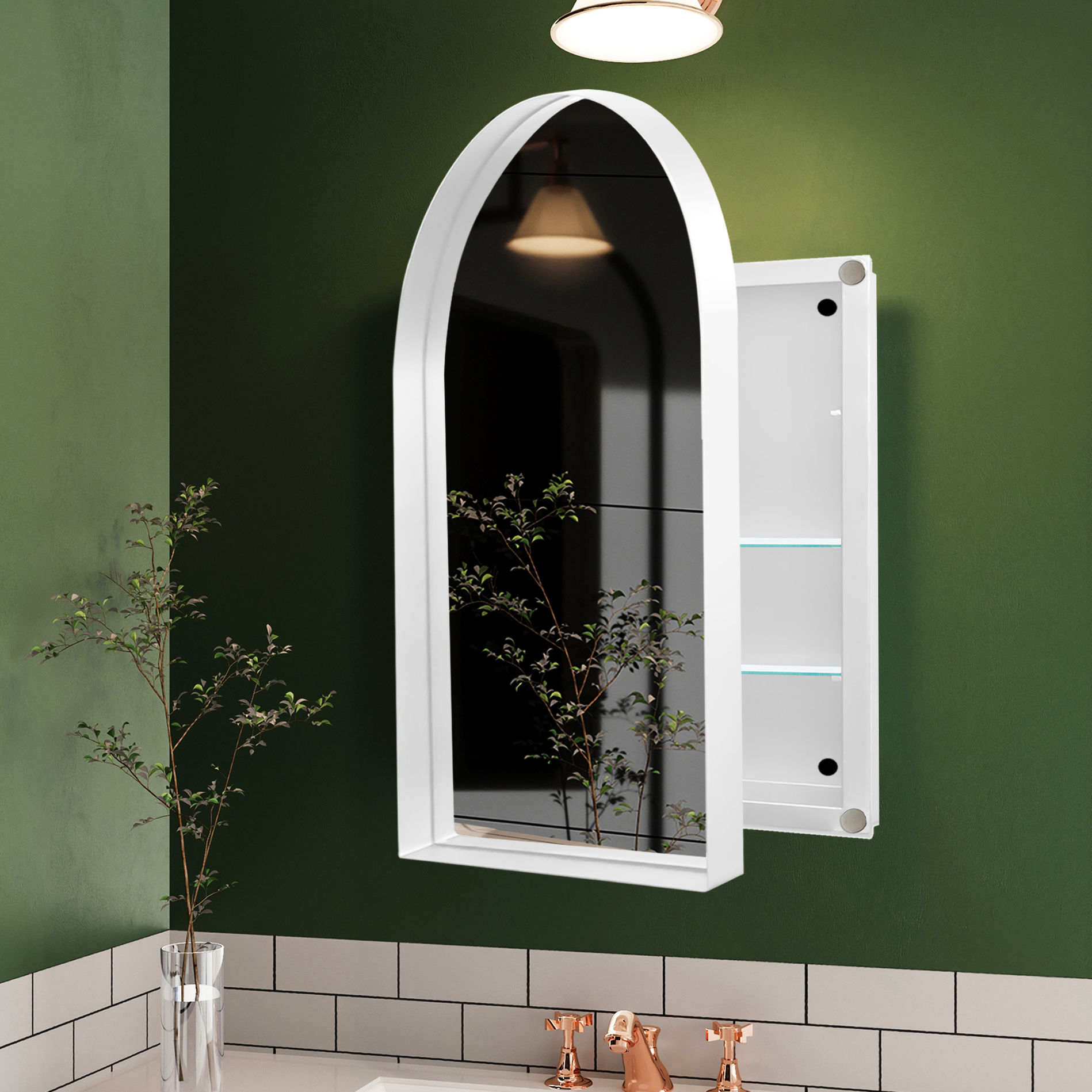 Durable Metal Framed 24x36 Inch Arched Recessed Medicine Cabinet with ...