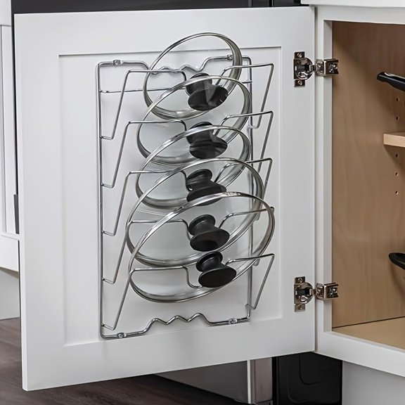 Durable Metal Hanging Pot Lid Organizer, Multi-Tier Wall-Mounted Kitchen Storage Rack for Pots and Lids, Space-Saving Kitchen Accessory for Home and Restaurant Use
