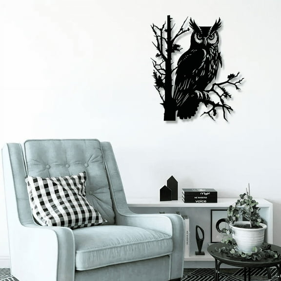 Durable Metal Owl Tree Wall Art, Classic Nature-Inspired Home Office Outdoor Decor