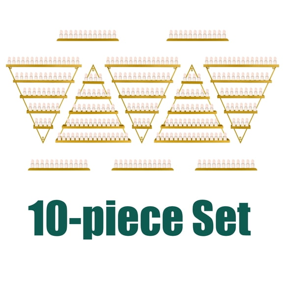 Durable Metal, Wall-mounted, Nail Polish Storage Racks, Body Armor Stand, 5 Tiers, Gold, Cosmetic Display Cases, Set of 10, Triangular Display Shelves, with Wider Depth Capacity, for Spas