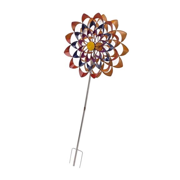 Durable Metal Windmill Ornament, Colourful Rotating Wind Spinner With Ground Stake, 29 Inch Height