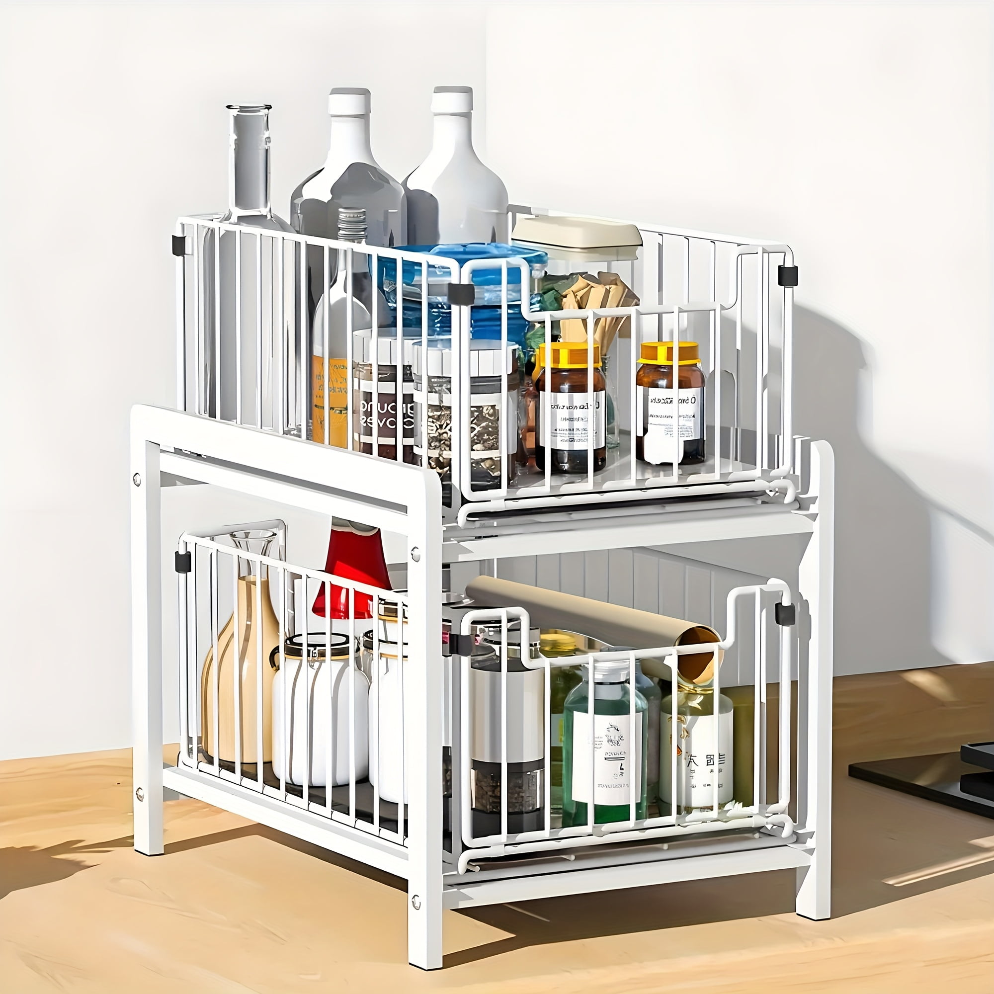 Durable Metal Wire 2-Tier Sliding Under-Sink Organizer Rack – Removable ...