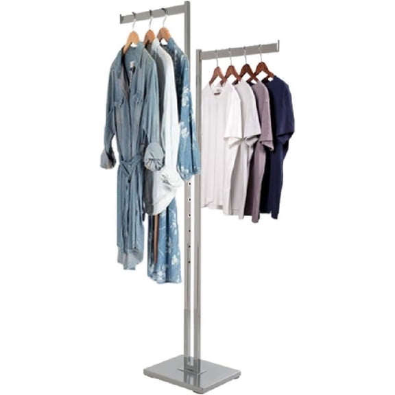 Durable Modern Design 2 Way Garment Rack – Heavy Duty Rectangular Tube Clothing Rack, Adjustable Display Fixture with Chrome Finish. Clothing and Garment Racks (Chrome)