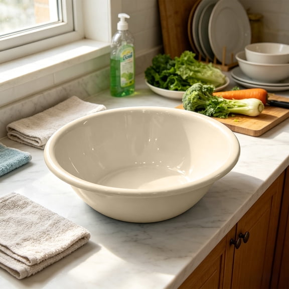 Durable Multipurpose Plastic Wash Basin, Sturdy Round Tub for Kitchen Bathroom Dorm Laundry Vegetable Washing, Beige