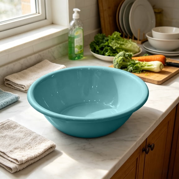 Durable Multipurpose Plastic Wash Basin, Sturdy Round Tub for Kitchen Bathroom Dorm Laundry Vegetable Washing, Blue
