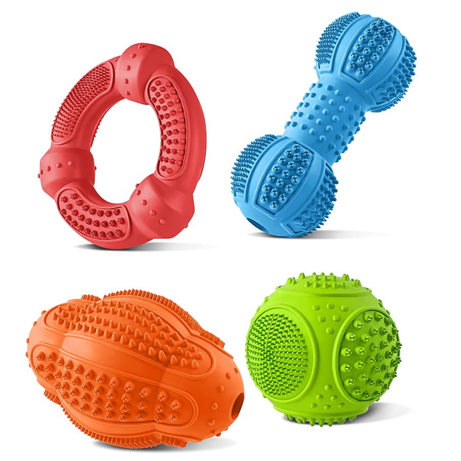 Durable Natural Rubber Dog Chew Toys 3-Pack, Tough Indestructible Dental Chews for Aggressive Chewers, Teeth Cleaning Gum Massage Interactive Toys, Perfect for Medium and Large Dogs Breeds