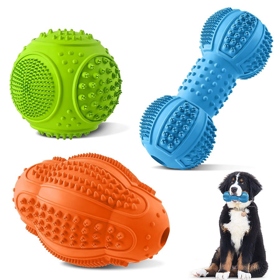 Durable Natural Rubber Dog Chew Toys 3-Pack, Tough Indestructible Dental Chews for Aggressive Chewers, Teeth Cleaning Gum Massage Interactive Toys, Perfect for Medium and Large Dogs Breeds