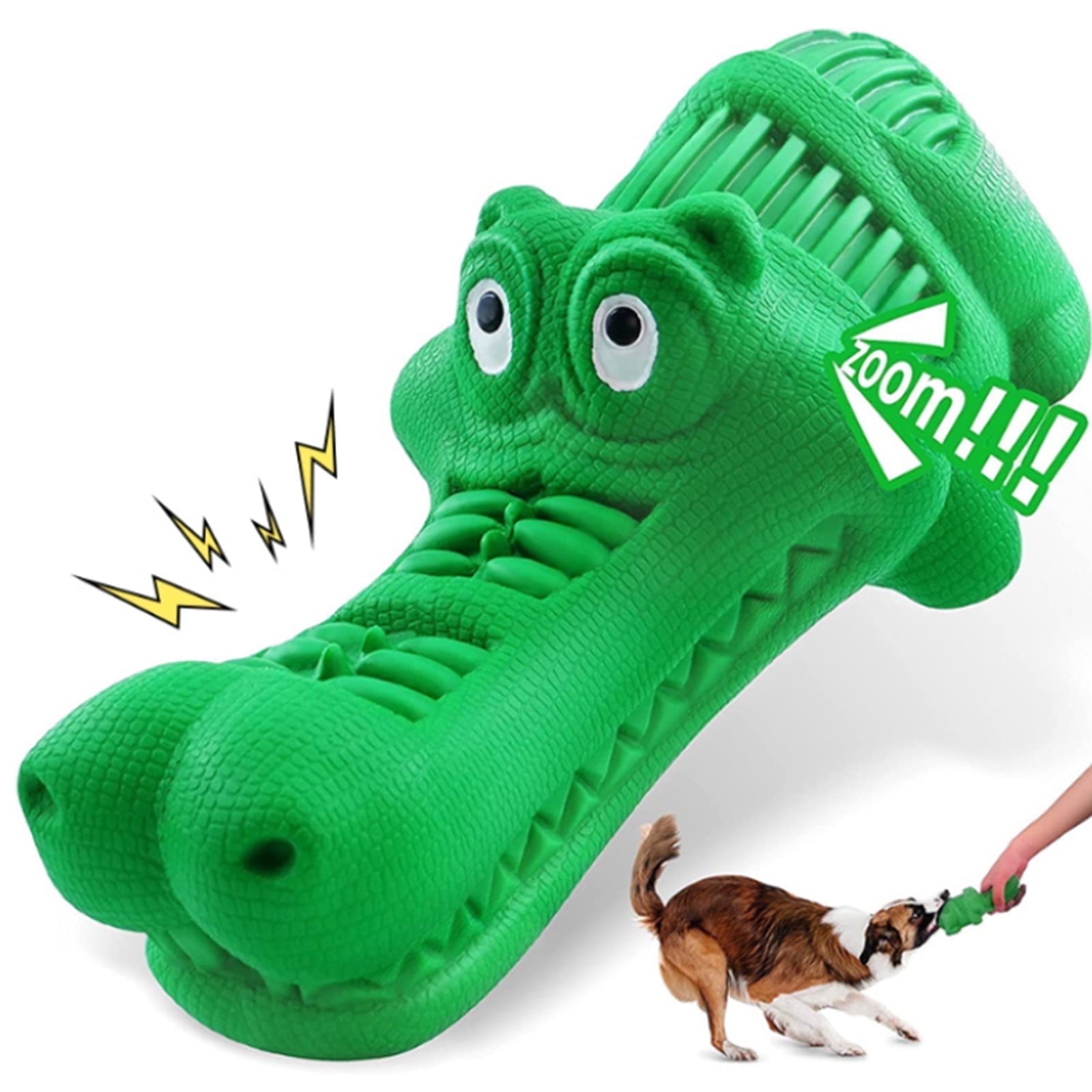 Durable Natural Rubber Squeaky Alligator Dog Toy for Aggressive