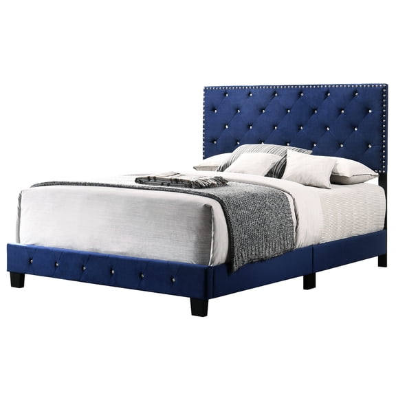 Durable Navy Queen Bed in Transitional Design / Enhances Room Look, Convenient Setup
