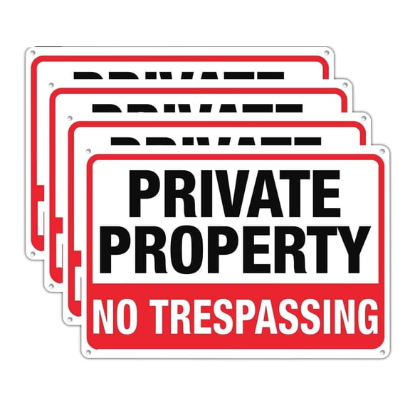 Private Property No Trespassing Signs 10x14 Inch Durable Aluminum, UV Printed Weatherproof Metal Signage for Outdoor Home Security, Lasts 7 Years, Red