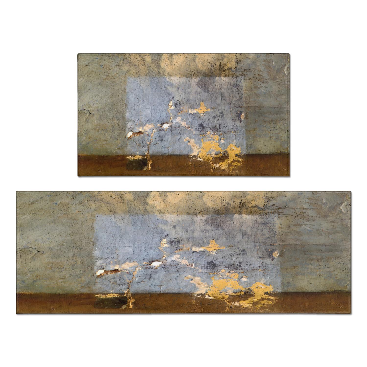 Durable, NonSlip, AntiFatigue Kitchen Mat Set, 2pcs, Teal & Marble