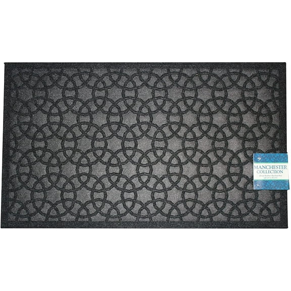 Durable Non Slip Doormat Polypropylene Welcome Mat Outdoor/Indoor Rug, Rubber Backing , Low Profile, Manchester Collection 18"x30" (Circles)