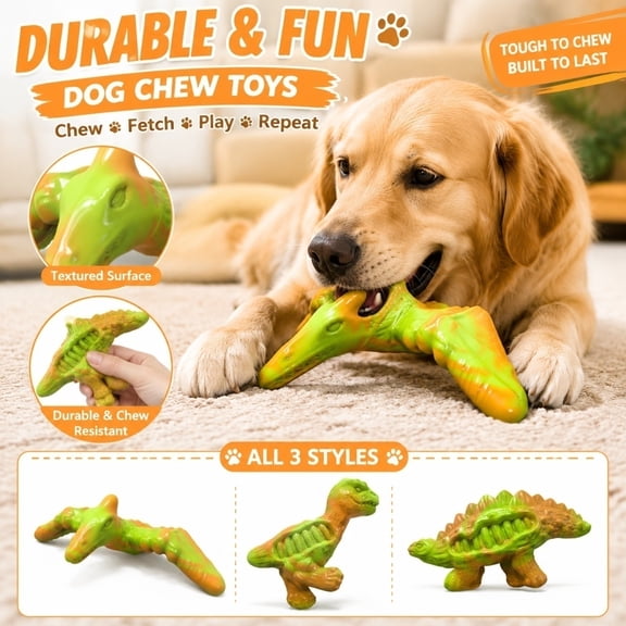 Durable Nylon Dog Chew Toy for Aggressive Chewers, Tough Dinosaur Skeleton Toy for Medium Large Dogs, Interactive Puppy Toothbrush Teething Toy for Boredom, Practical Pet Gift