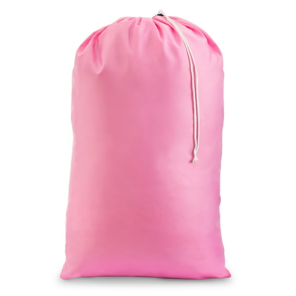 Durable Nylon Laundry Storage Bag, Drawstring Closure for Secure Holding, Fits Laundry Hampers, Washer Safe, Holds Three Loads, Pink