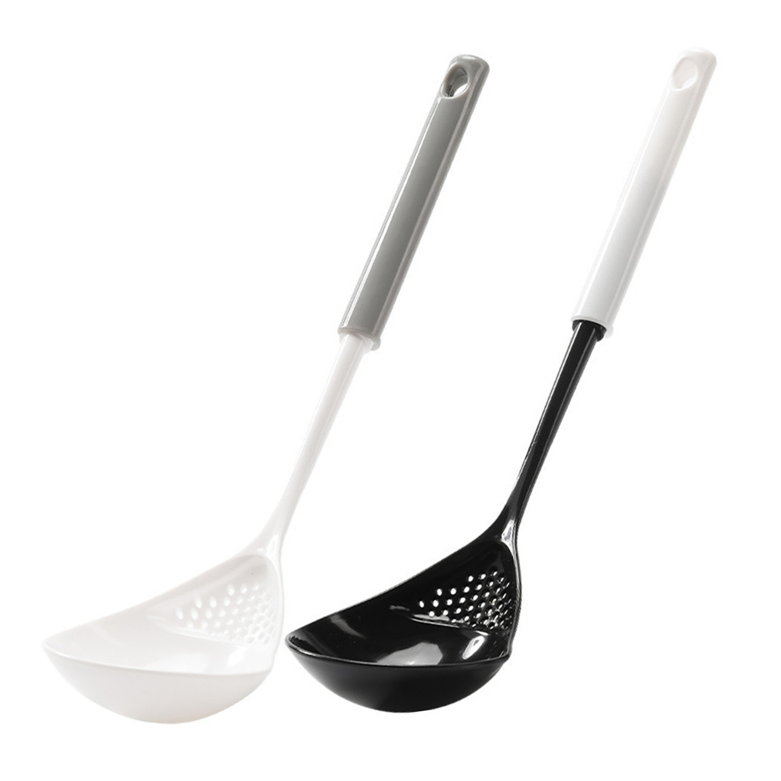 Durable Nylon Soup Ladle and Strainer Set, Heat Resistant Kitchen Utensils with Ergonomic Handle, Black & White