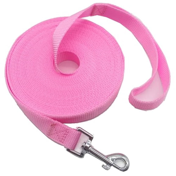 Durable Nylon Training Dog Leash for Small Medium Large Dogs,1 Inch Wide,20ft 30ft 40ft 50ft Long Leash Dog/Puppy Lead for Obedience Recall Training,Camping,or Backyard (20 Foot,Pink)