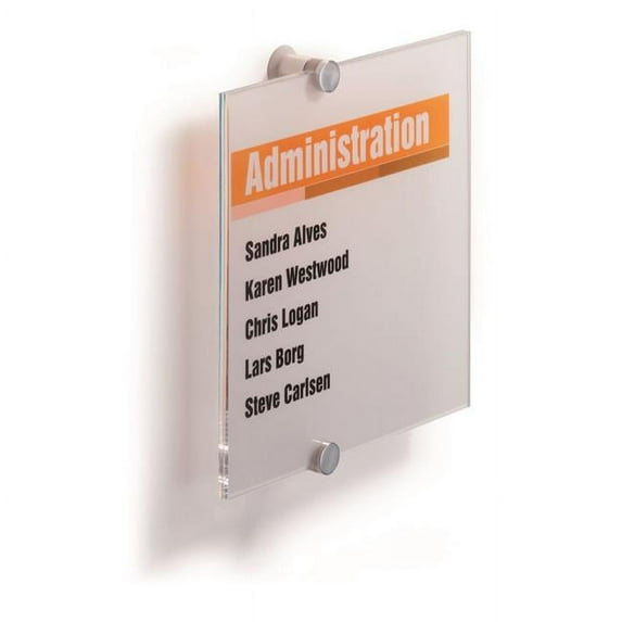 Durable CRYSTAL Frameless Acrylic Door Sign Holder Wall Mounted, 8.25" x 8.25", Transparent