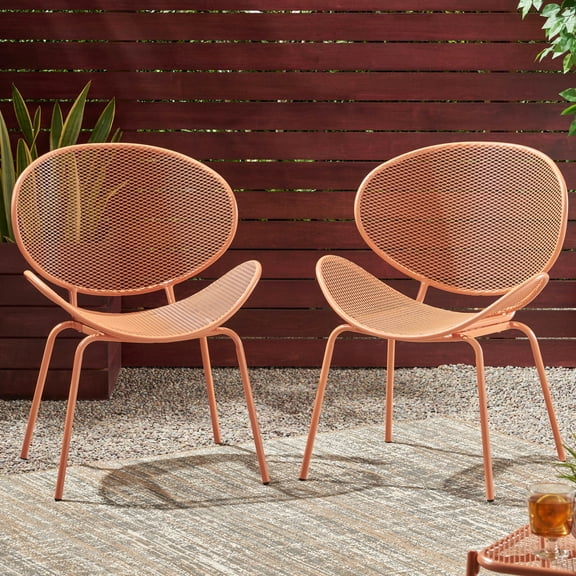 Durable Orange Iron Shell Chair Set of 2 for Long - Term Outdoor Use with Narrow Backs