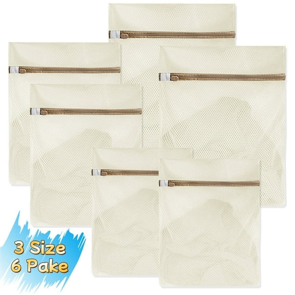 Kabuer Mesh Laundry Bags Set 6 Pack - Laundry Bags for Jeans, Blouse, Stocking, Underwear, Bra, Multiple Sizes (Yellow)