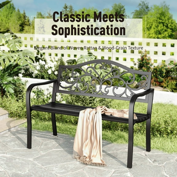 Durable Outdoor Bench Patio Steel Garden Furniture Deck Porch Seat Backyard Park Chair~