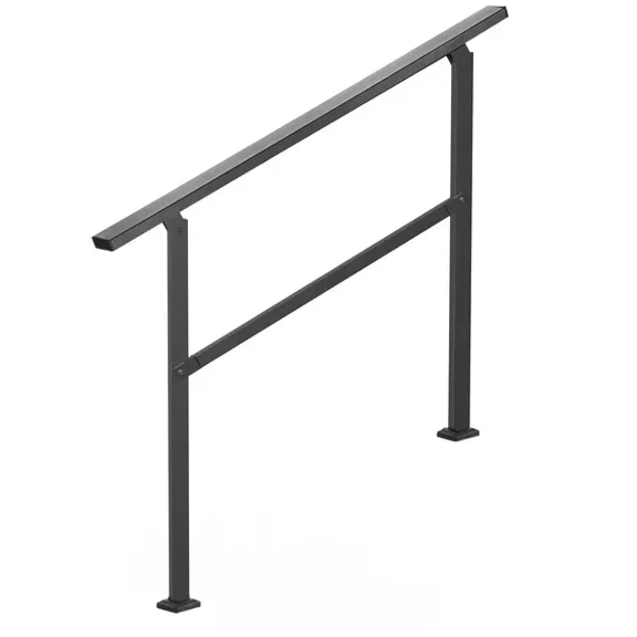Durable Outdoor Handrails for 2-3 Step Stairs,Black Carbon Steel Safety Railing Kit,Easy Install for Seniors on Concrete and Deck Steps