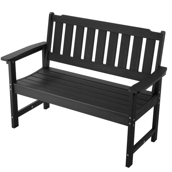 Durable Outdoor Patio Bench 50.5 Weather-Resistant Plastic 800 Lbs Capacity Blac