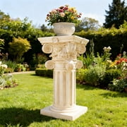 Durable Outdoor Pedestal Stand with Retro Classic European Roman Column - White Color Resin Made for Garden Pedestal, Plant Pedestal, Outdoor Plinth & Tall Plant Pedestal Decor
