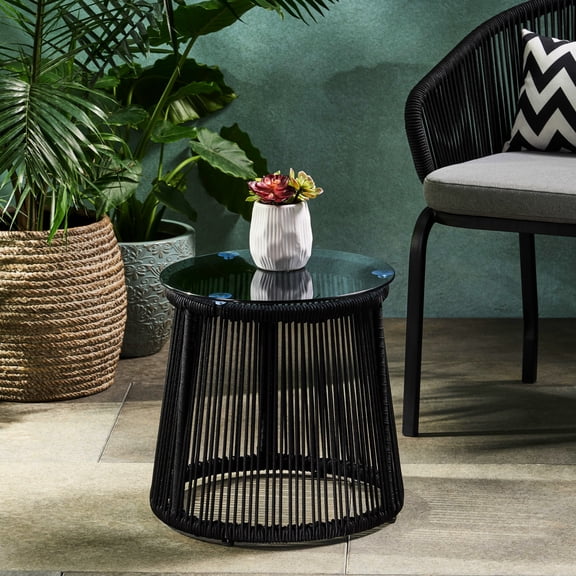 Durable Outdoor Side Table with Rope and Glass / A Nice Companion for Drinks