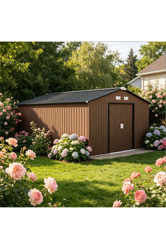 Durable Outdoor Storage Shed with Spacious Storage Space, Backyard Tools Storage Shed, Garden Metal Shed