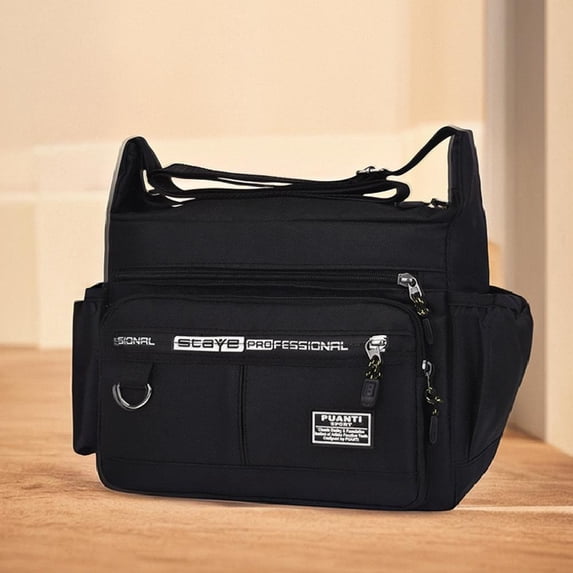 Durable Oxford Cloth Messenger Bag for Men Women, Waterproof Crossbody Shoulder Laptop Bag, Lightweight Leisure Travel Work Satchel with Adjustable Strap, Black Gray, 15 Inch