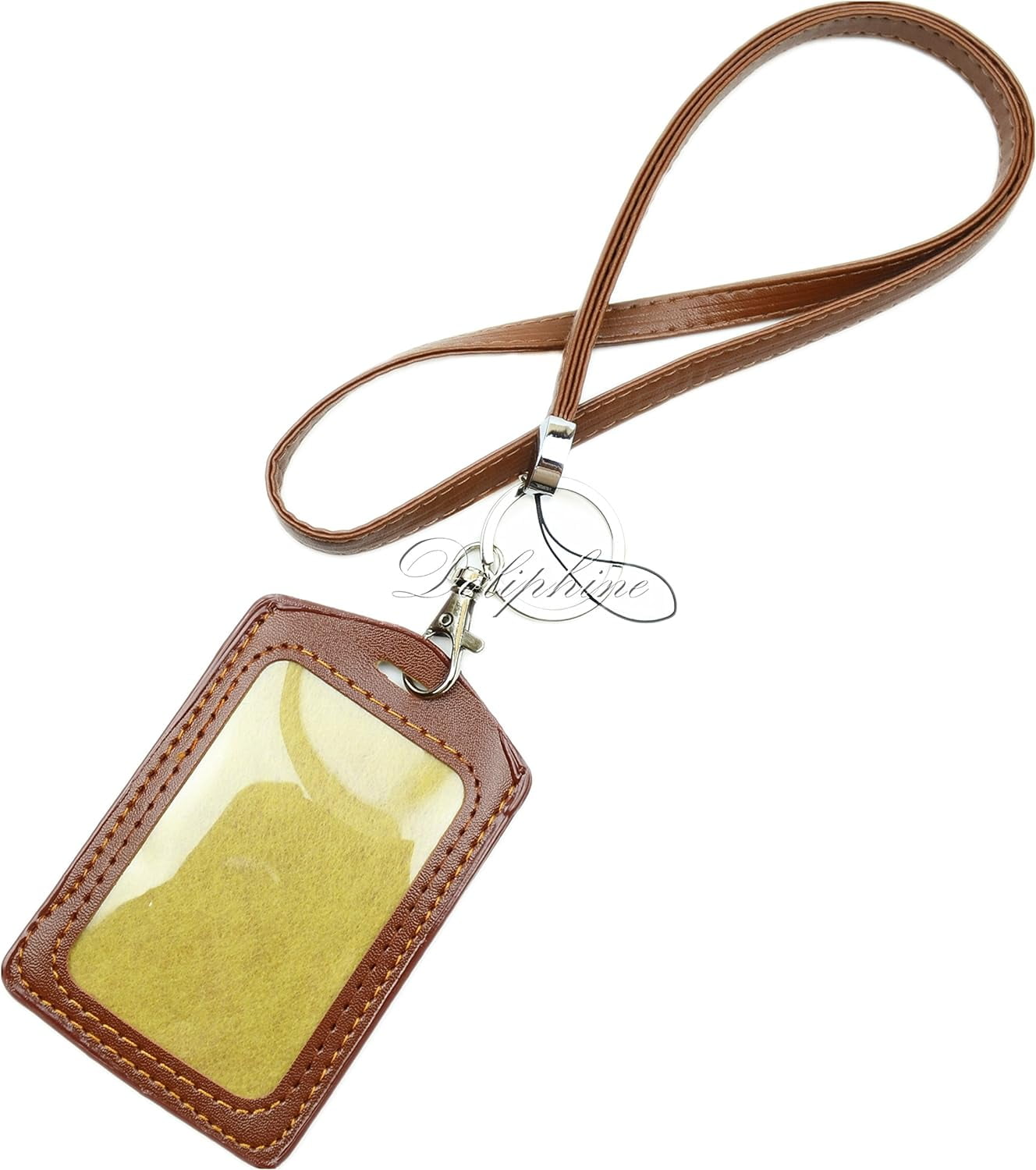 Durable PU Leather Necklace Lanyard with ID Badge Holder for Key fob Cell Phone, Key, USB, Camera (Brown Vertical)