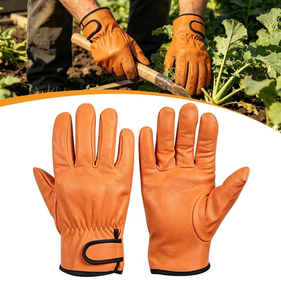 Durable PU Leather Work Gloves, Adjustable Wrist Strap Protective Gloves, Puncture‑Resistant Heavy‑Duty Utility Gloves, Flexible Full‑Finger Safety Hand Gear, Gloves for Gardening Construction