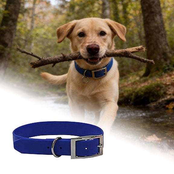 Durable PVC Coated Dog Collar with Strong Double Clasps and D-Ring, Adjustable Nylon Design, Waterproof and Chew-Proof for All Sizes, Blue, 55cm