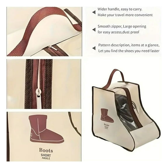 Durable PVC Shoe Storage Bags - Moisture & Moisture-Resistant, Dust-Proof with Transparent Window, Portable Handheld Boot Protectors for Travel & Home Organization, Multi-Size for Shoes/Boots, Hanging