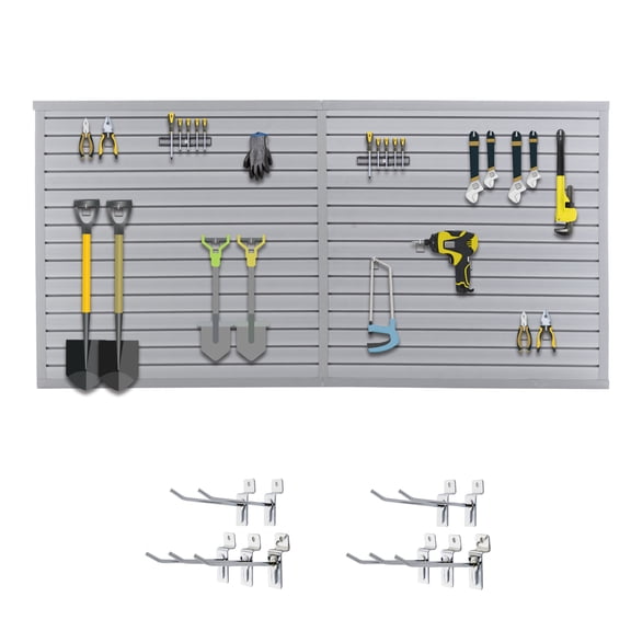 Heavy-Duty 8x4 ft PVC Slatwall System (10 Panels) - Industrial Strength Garage Organizer, Charcoal Dark Grey Tool Wall Rack