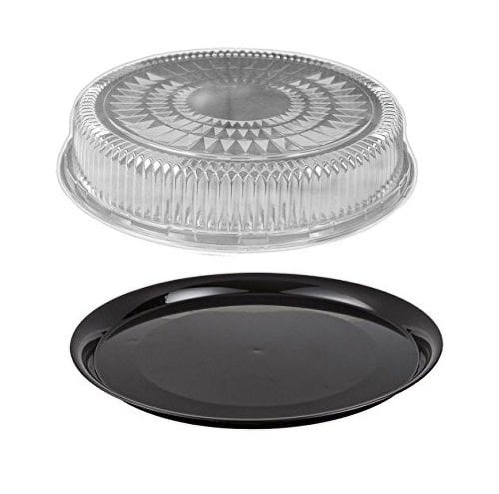 Tessco 12 Pack 12 in Disposable Catering Trays with Lids Serving Trays  Black Plastic Round Platters with Clear Lids and 24 Pcs Deli Wax Paper  Sheets