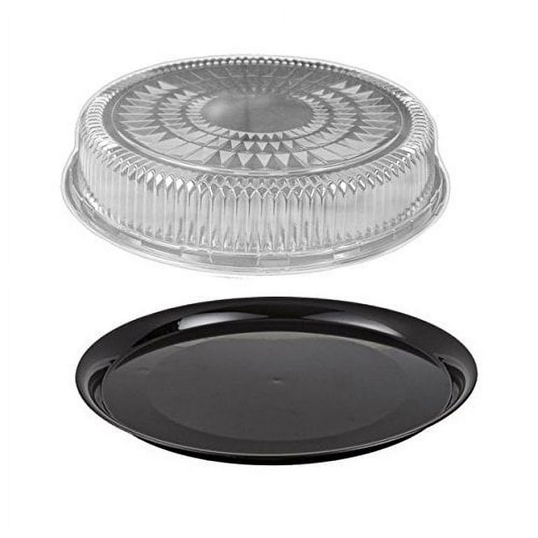 Durable Packaging 12 inch Black Round Flat Disposable Catering Party Tray Food Platter +Clear Dome Lid (Pack of 25)