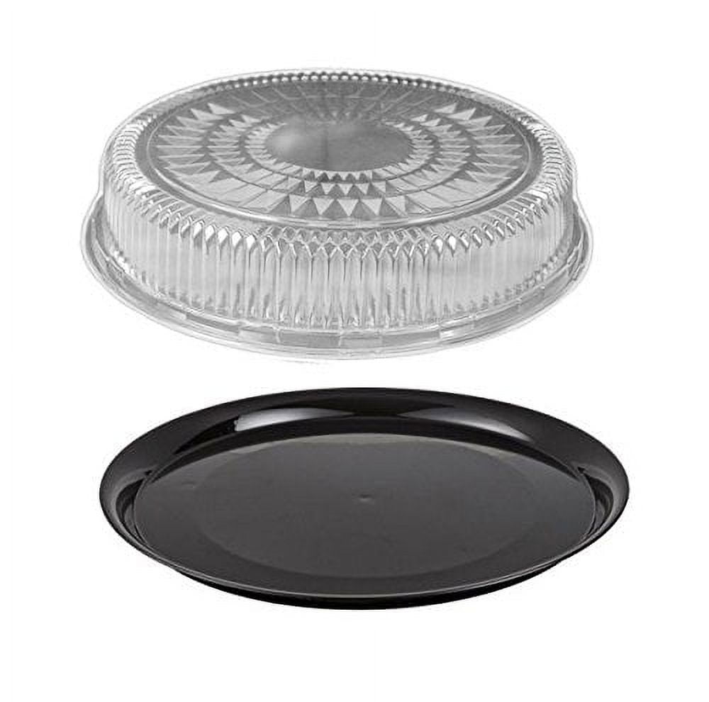 Durable Packaging 12" Black Round Flat Disposable Catering Party Tray Food Platter +Clear Dome Lid (pack of 50)