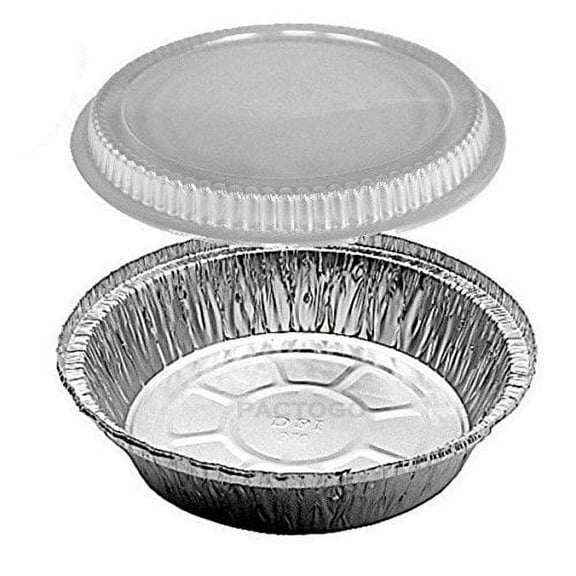 Durable Packaging 7" Round Aluminum Foil Take-Out Pan and Clear Plastic Dome Lids (pack of 50)