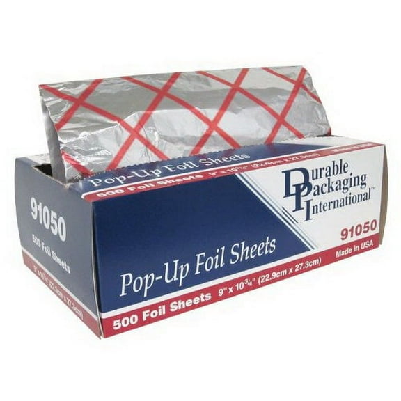 Durable Packaging Interfold Aluminum Foil Sheet Red Stripe, 10.75" Length x 9" Width | 500/Pack, 6 Pack/Case