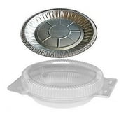 Durable Packaging International 10" Aluminum Foil Pie Pan Plate Tin 1-3/16" Deep w/Clear Plastic Clamshell pack of 50