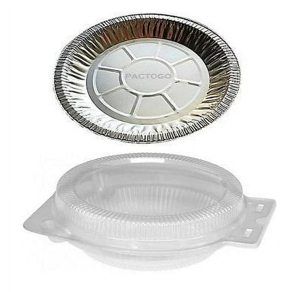 Durable Packaging International 9" Aluminum Foil Pie Pan Plate Tin 1-5/16" Deep w/Clear Plastic Clamshell 25/Pk (pack of 25)