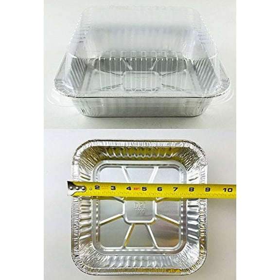 Durable Packaging Square Cake Aluminum Foil Pan w/Clear Lid 50 Sets - Disposable Baking Pans (pack of 50)