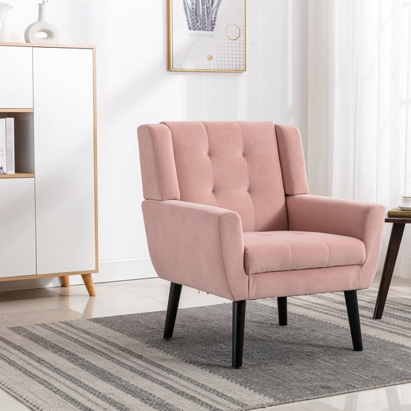 Durable Pink Upholstered Chair - Inclining Backrest and Neat Arms - Bedroom and Corners - Easy Spot Clean
