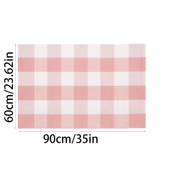 Durable Pink and White Outdoor Rug 24x35 Inch, Buffalo Plaid Checked Cotton Woven Washable Doormat, Farmhouse Layering Rug for Front Porch Entryway, Welcome Mat for Dining Room Bedroom Living Room